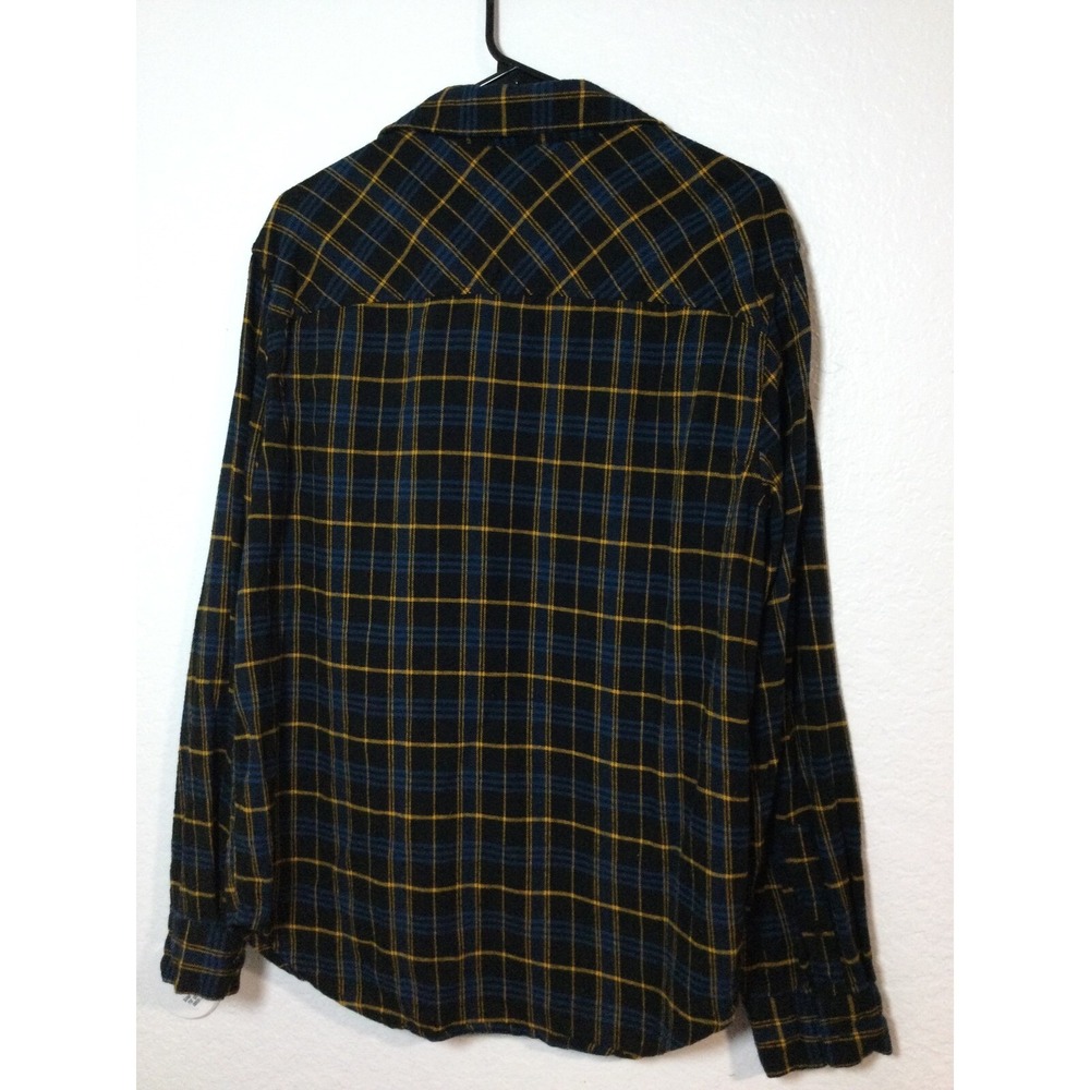 Original Use Flannel Shirt Plaid LongSleeve ButtonUp Top Black BlueYellow M(252) - Picture 5 of 6